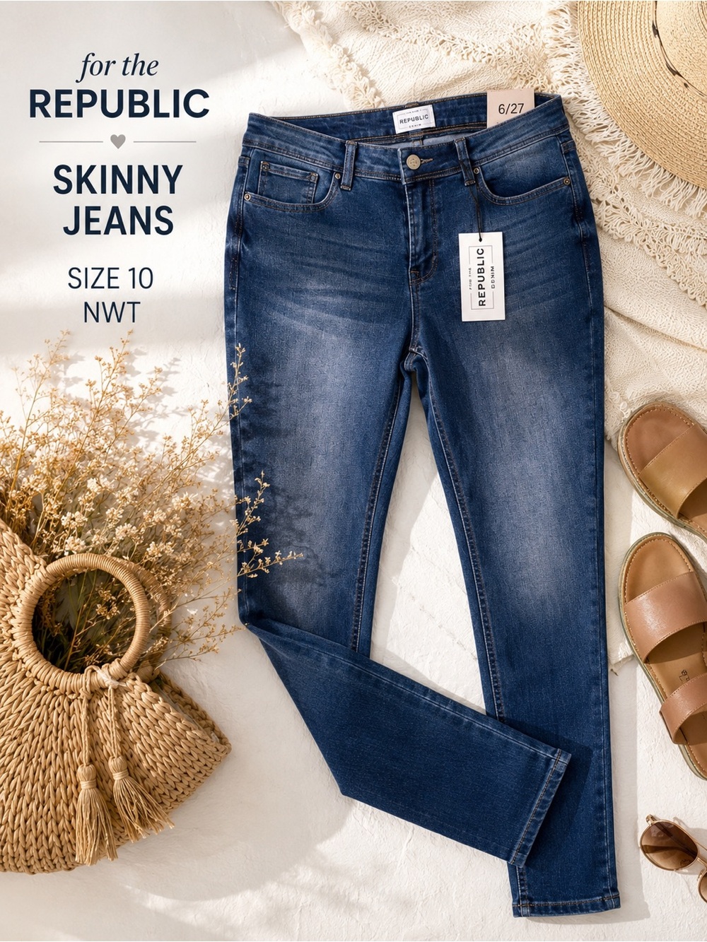 For The Republic Skinny Ankle Jeans Women’s Size 10 NWT Mid Rise Blue Denim